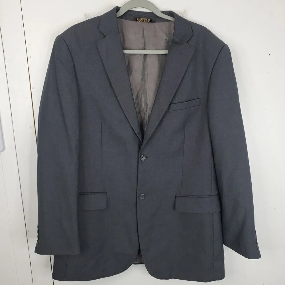 Caravelli Oxford Blazer Superior 150s 06 Drop Italian Grey Mens 40 R Dual Vent